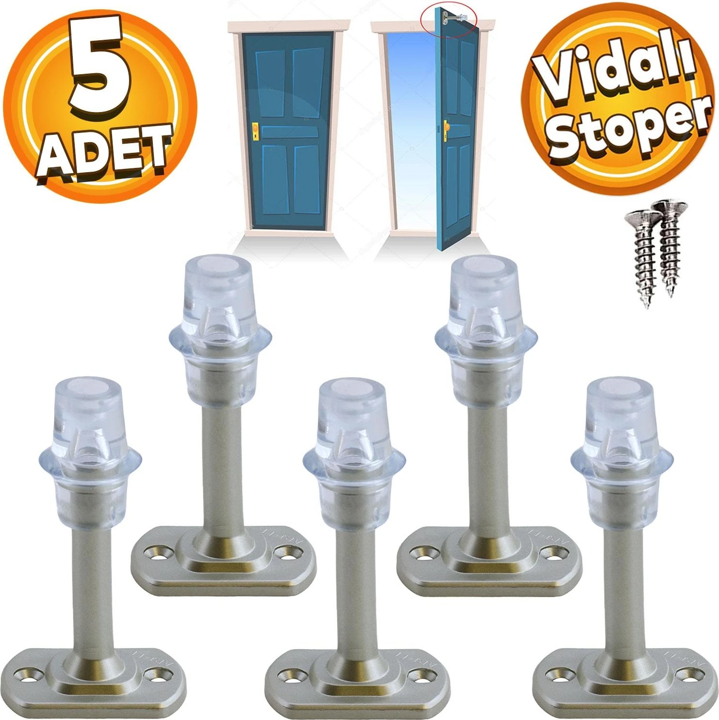 Kapı Kolu Stoperi Tamponu Durdurucusu Tutucu Tutacağı Plastik Saten 8 Cm Kapı Stopu Silikonlu 5 Adet