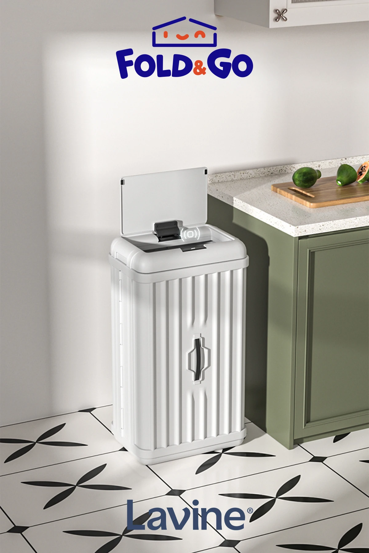Lavine 50 Lt Sensörlü Çöp Kovası Portatif Katlanabilir Büyük Boy Premium ”beyaz”