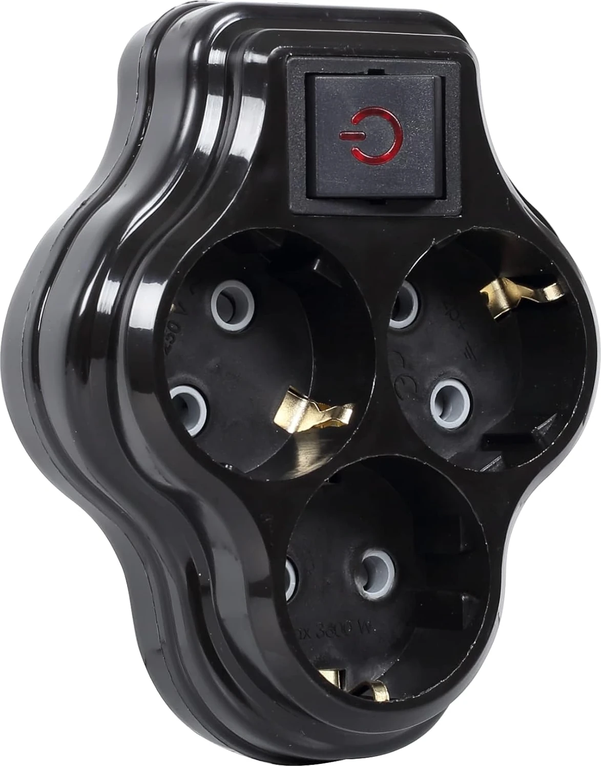 3lü Anahtarlı, Üçlü Topraklı Priz Duvar Tipi Çoklayıcı Fiş, 16A 250 Volt, Max 3600 Watt (Siyah)