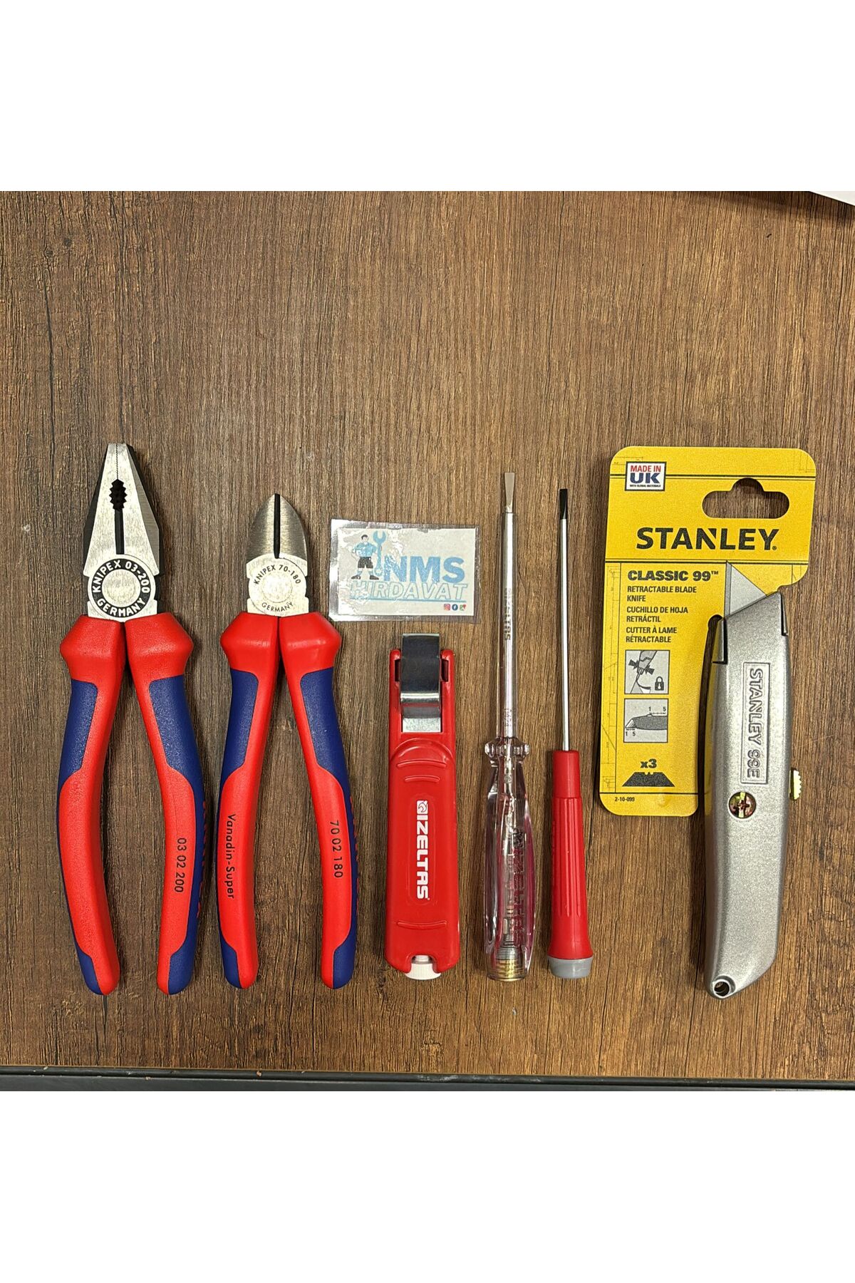 6 Parça Tam Profesyonel Usta Seti. 200 Mm Pense, 180 Mm Yan Keski, İzeltaş Set NMS HIRDAVAT