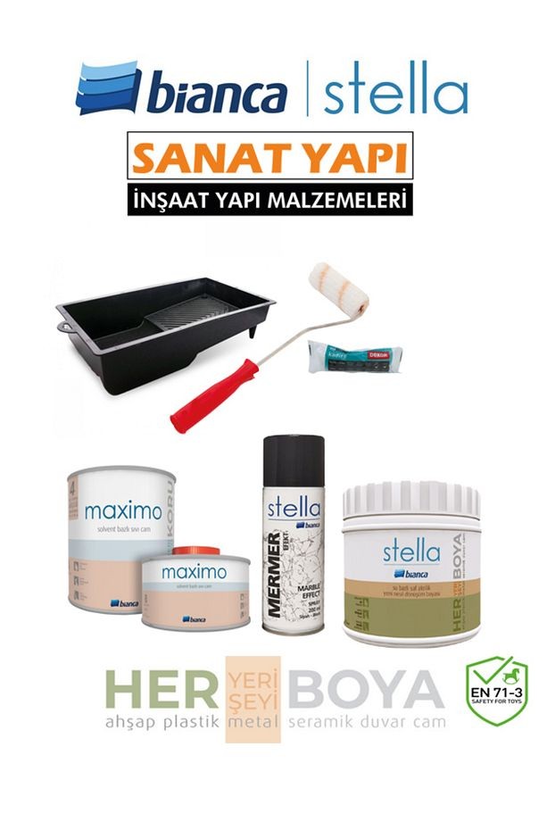 Set 500Ml - Beyaz Boya + Siyah Mermer Effekt Sprey + Maximo Sıvı Cam Parlak