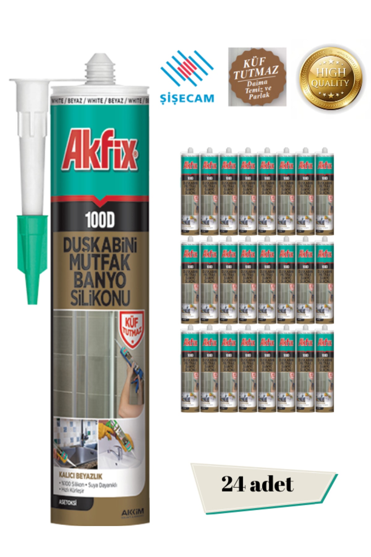 AKFİX 100D DUŞKABİNİ MUTFAK BANYO SİLİKONU (24 ADET) kararmaz silikon