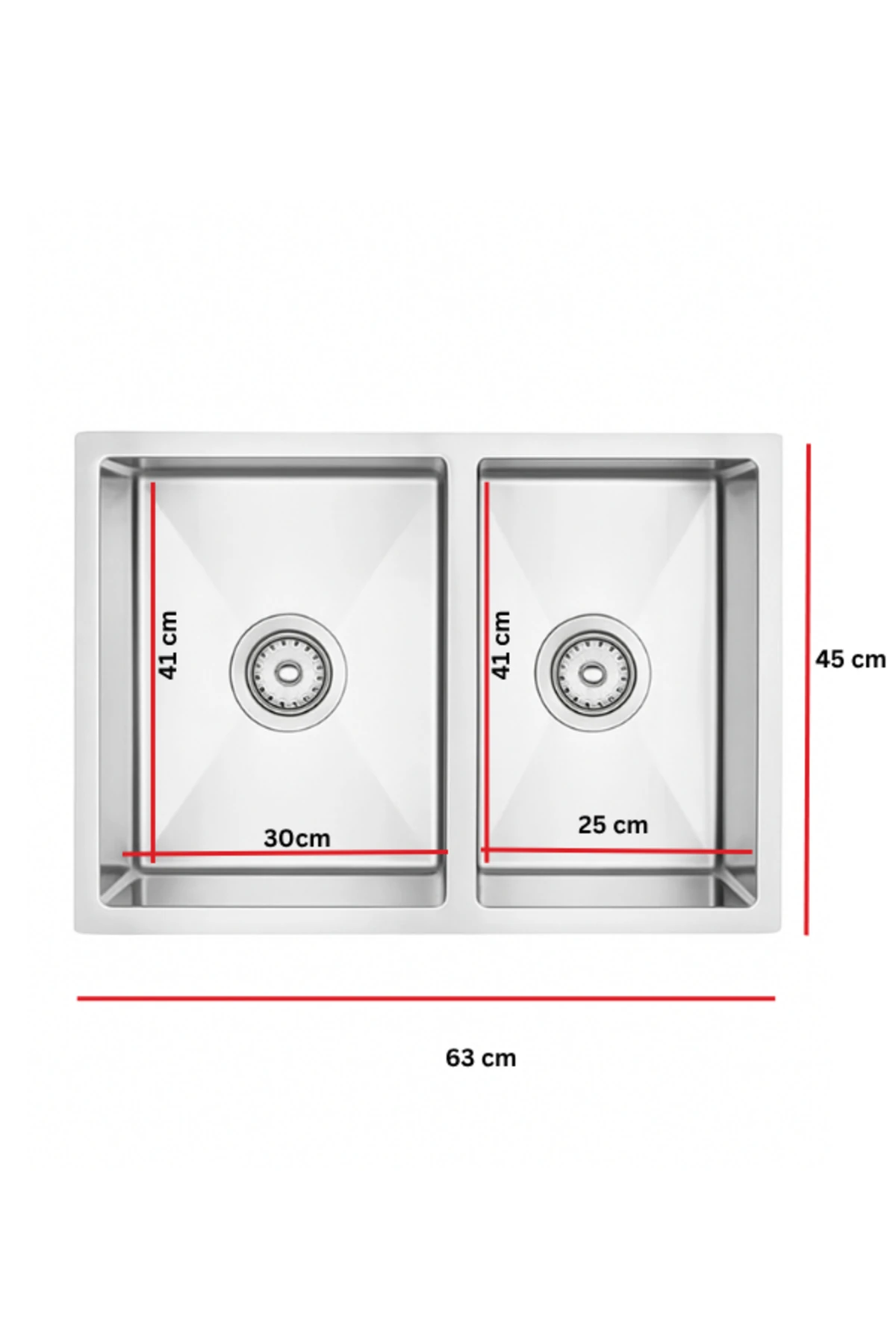 Pratico Eviye- 1,5 Göz 63x45cm El Yapımı Paslanmaz Çelik Mutfak Evyesi Inoks Eviye