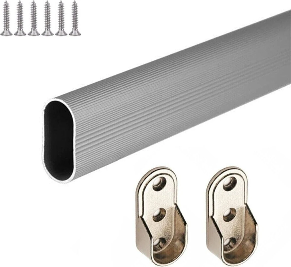 Oval Alüminyum 45 cm Dolap Içi Askı Borusu 2 Adet Flanş Vidaları