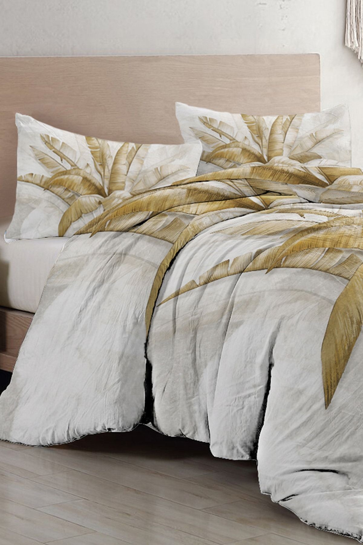 Retro Palm Luxury Çift Kişilik Pamuk Saten Nevresim Takımı