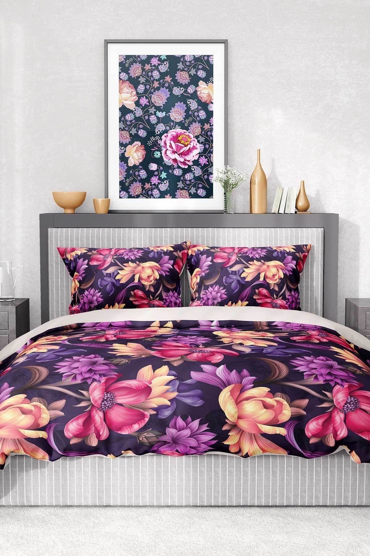%100 Pamuk Saten Nevresim Takımı Lastikli Çarşaf Deluxe Çift Kişilik 3d Hürrem