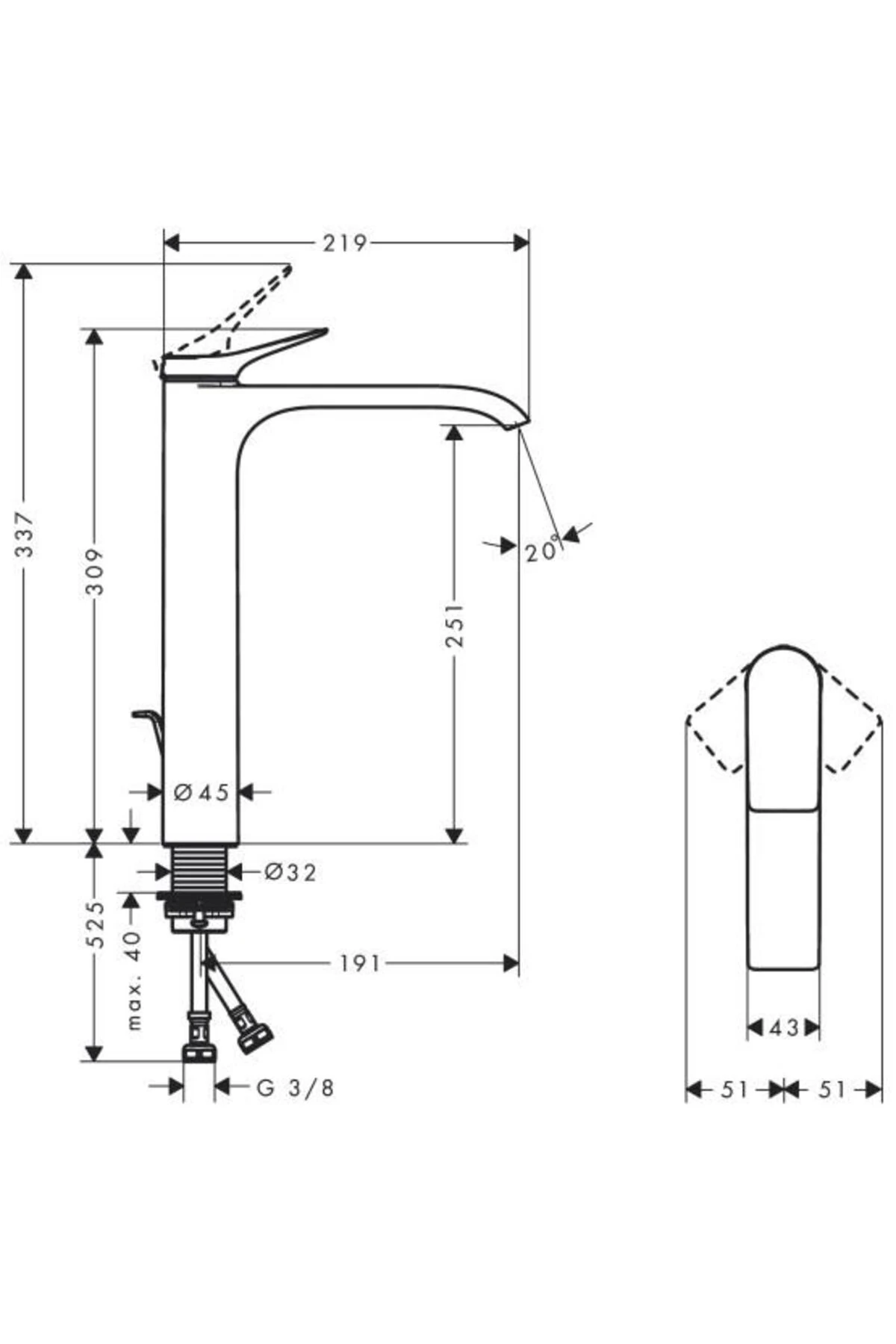 Vivenis Tek Kollu Lavabo Bataryası 250, Çanak Lavabolar İçin, Kumandalı - 75040000