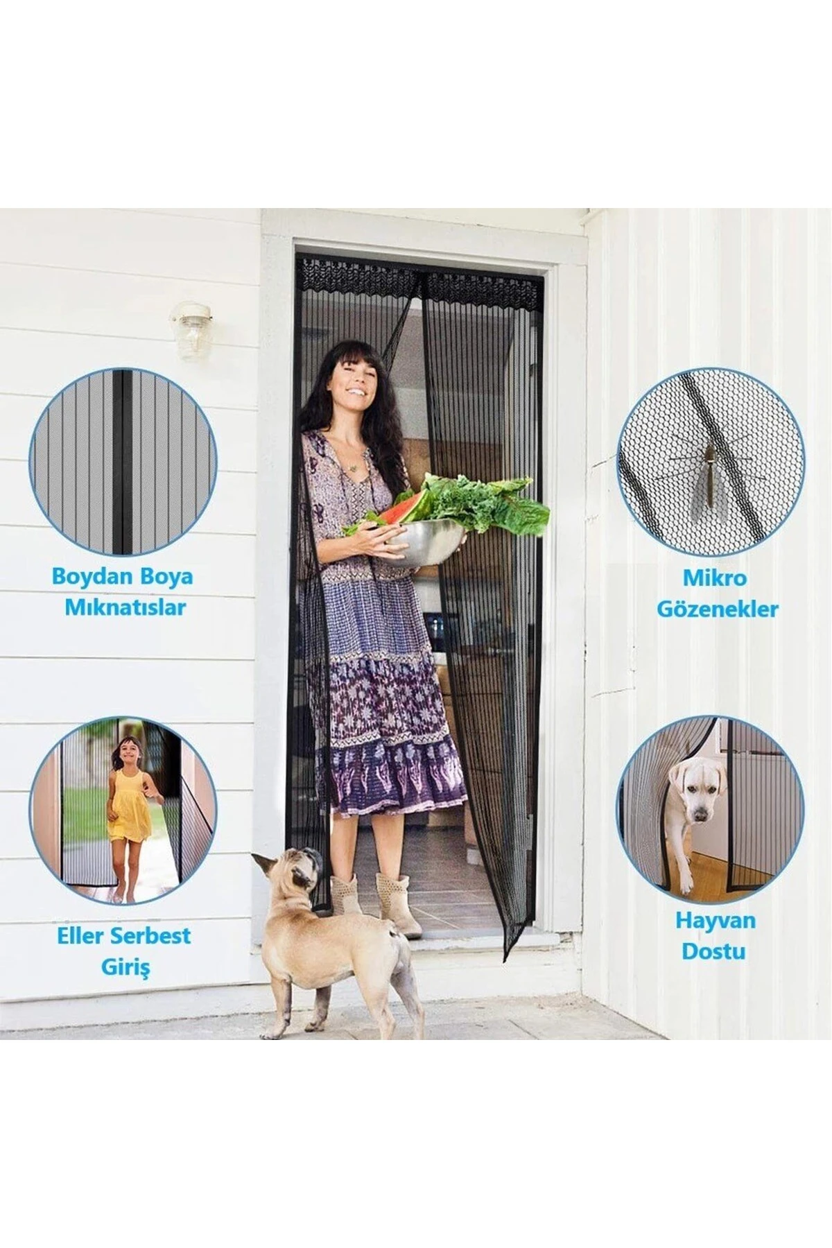 Pratik Manyetik Mıknatıslı Beyaz Kapı Pencere Sinekliği Tülü 90 x 210 cm (5306)