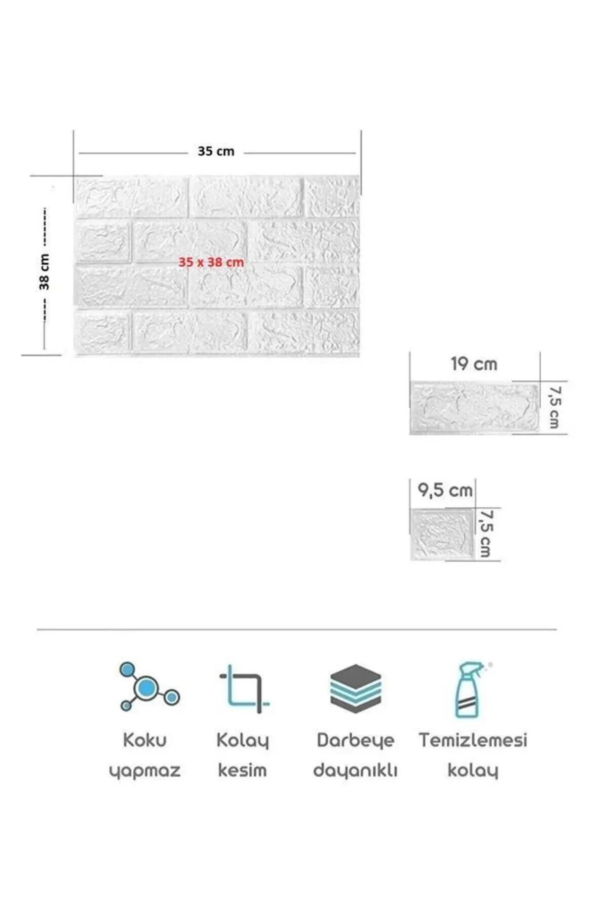  35x38cm Silinebilir Beyaz Kendinden Yapışkanlı Duvar Kağıdı Esnek Köpük Panel 3d Boyut Tuğla Desen