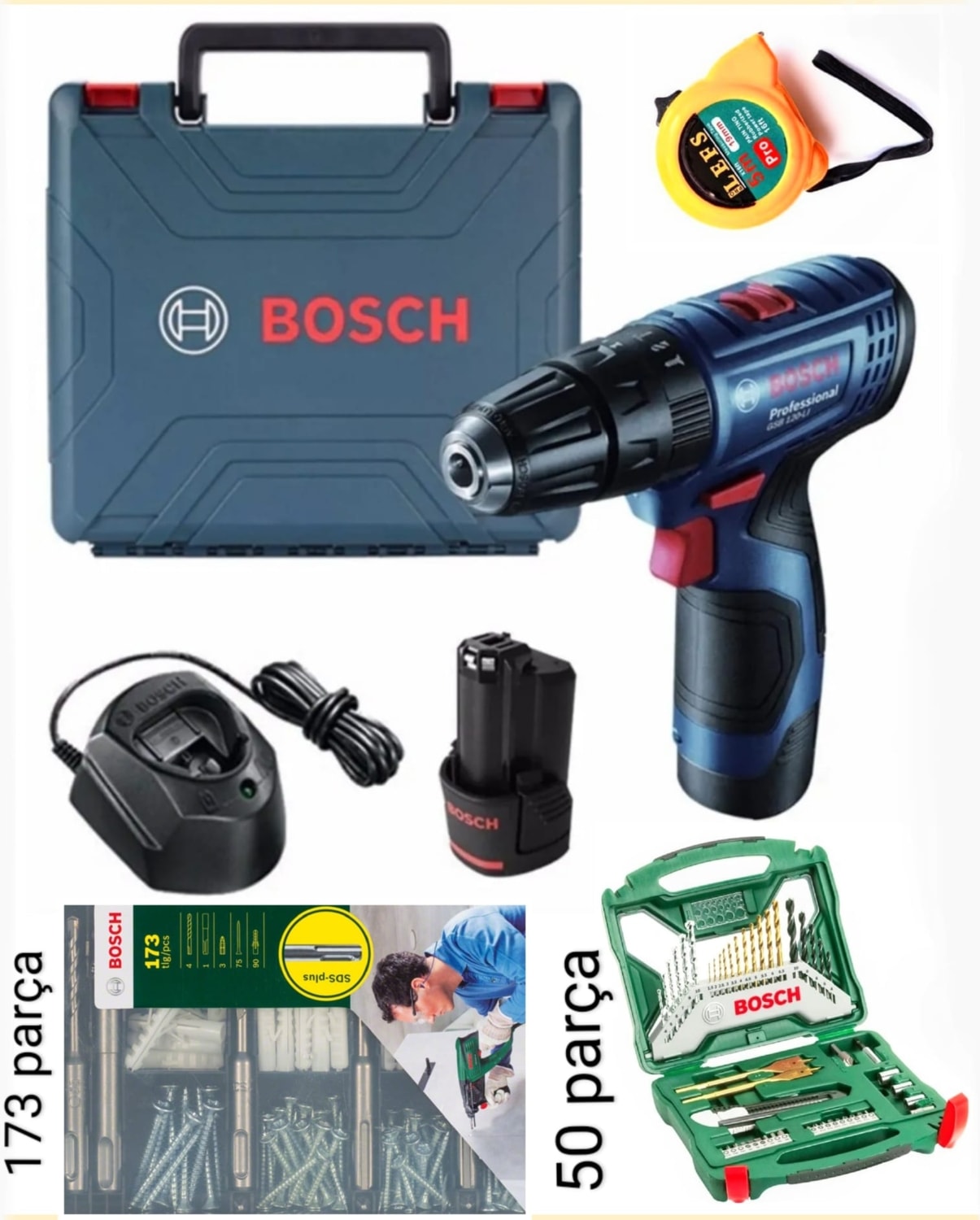 BOSCH Gsb 120 Li Çift Batarya ve  224 Parça Aksesuar Seti