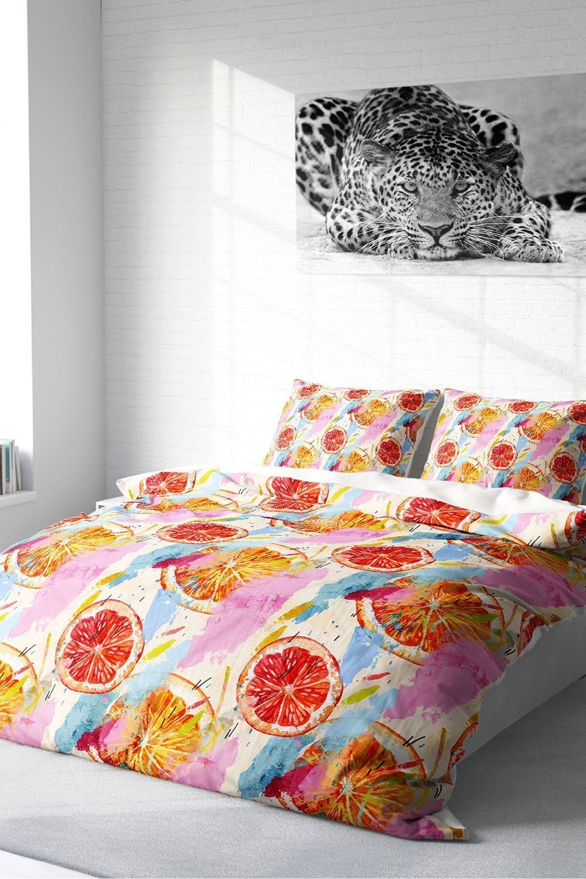Kıng Sıze Orange Fruit 3d Pamuk Saten Çift Kişilik Nevresim Takımı 220x240cm