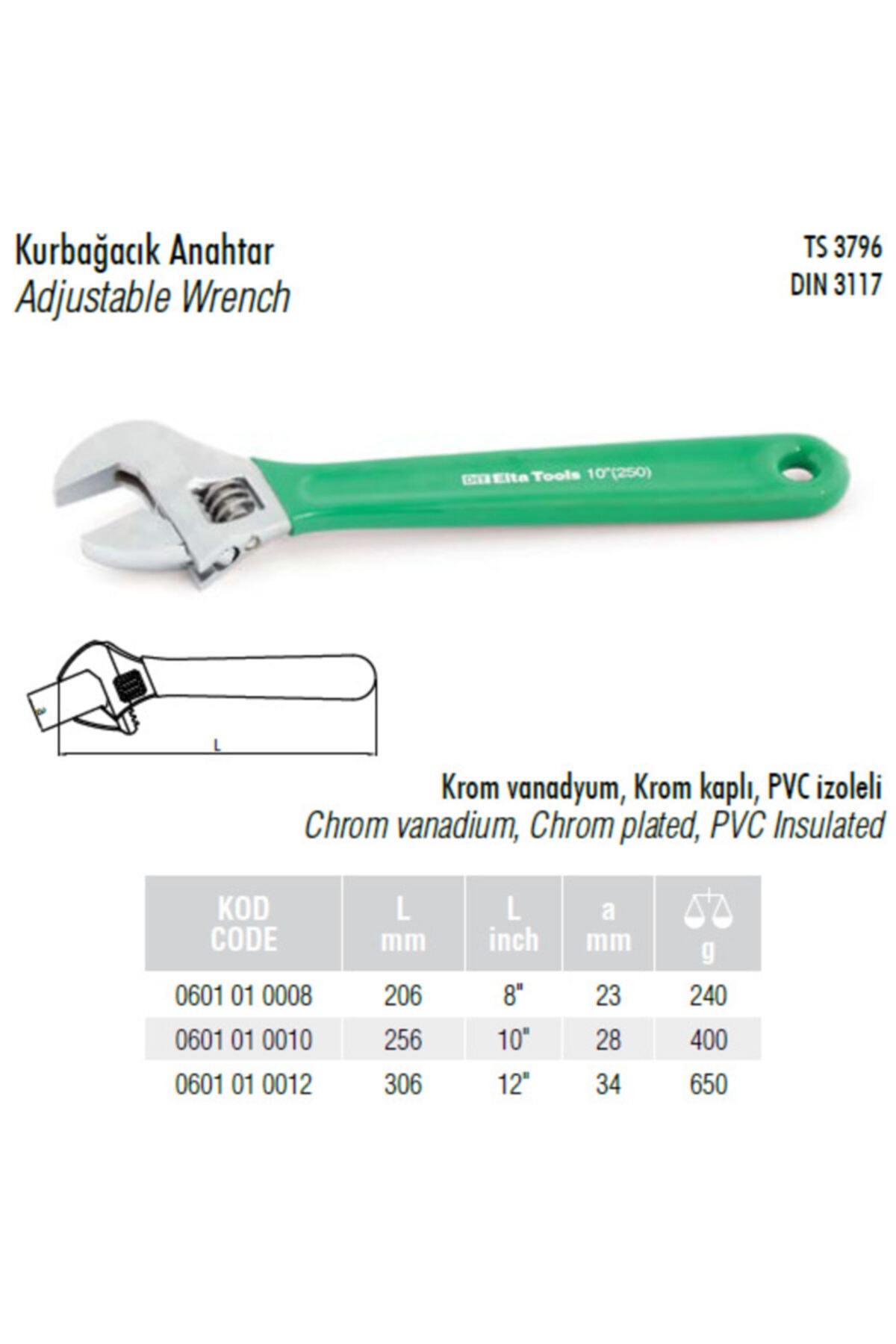 Kurbağacık 10" Ingiliz Anahtarı Kurbacık Anahtar 250 Mm