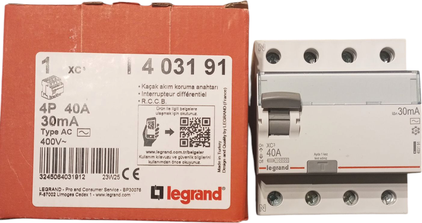 Kaçak Akım Koruma Anahtarı 4p 40A 30MA Ac Tipi 400V~