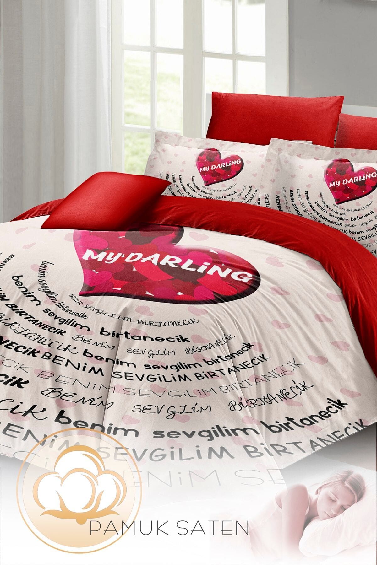 Kıng Sıze Sevgililer Günü Çift Kişilik Nevresim Takımı%100 Pamuk Saten My Darling 220x240cm