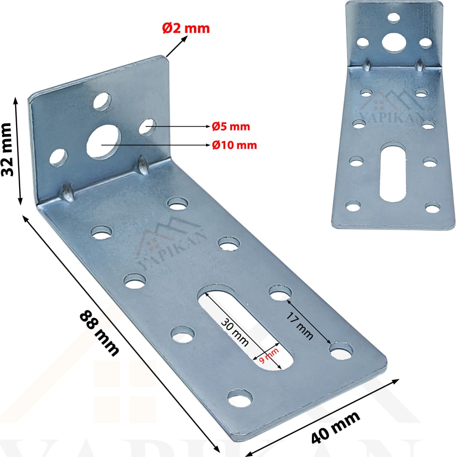 Deprem Güvenliği Dolap Sabitleme Aparatı Seti 4 x 3.2x 8.8 cm - Mobilya Gardırop Portmanto Kitaplık Masa Raf Eşya Duvara Sabitleyici Aparat - Orta Yük L Demir Köşe Bağlantı Gönye Köşebent