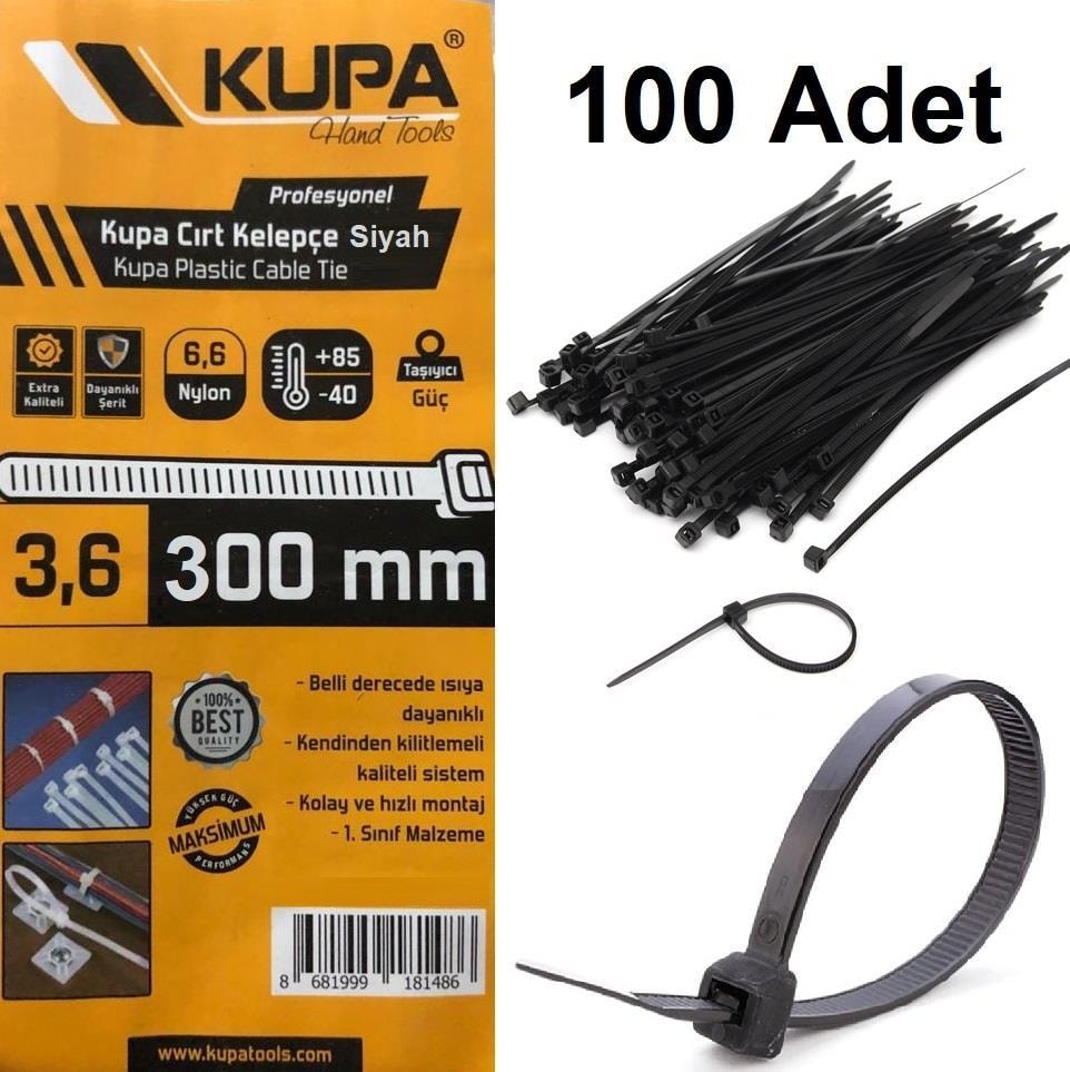 Kupa Plastik Cırt Kelepçe Siyah 3.6 x 300 Mm. - 100 Adet