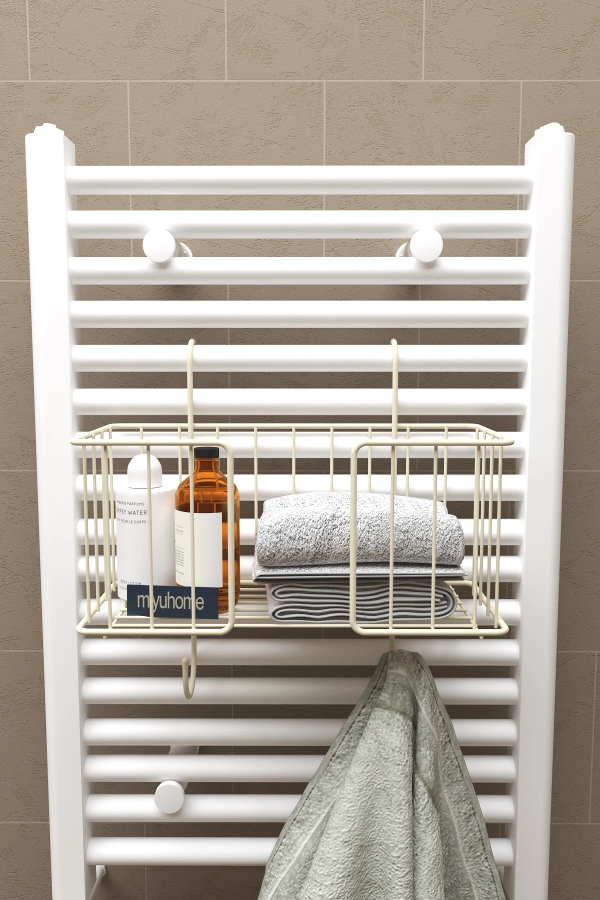 Asılabilir Havlupan Düzenleyici Havluluk Banyo Düzenleyici Havlu Kurutma Asılabilir Havlu Sepeti BEJ