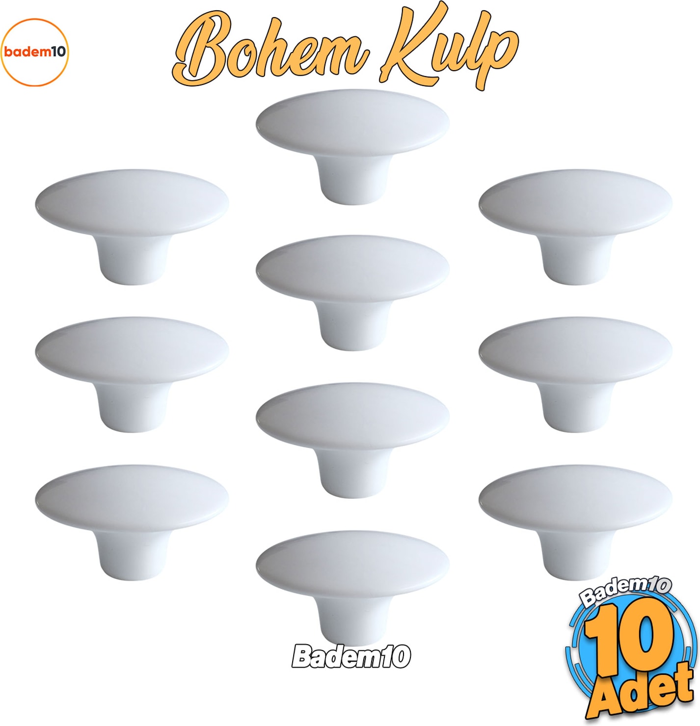 Bohem Plastik Dış Bükey Kulp 10 Adet ( Beyaz ) Renk Mobilya Mutfak Dolap Dolabı Çekmece Kulpu Kulbu