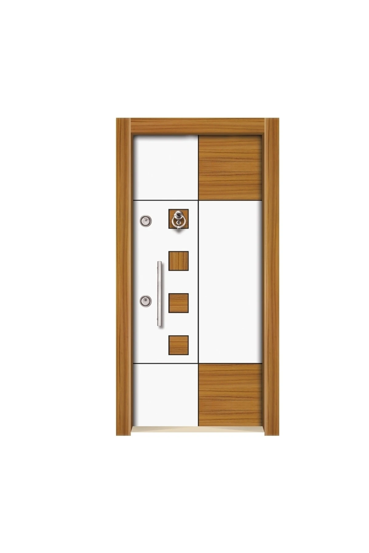 Tez3571 Ahşap Kaplama Düz Model Çelik Kapı Gizli Ayarlı Tırnaklı Sistem