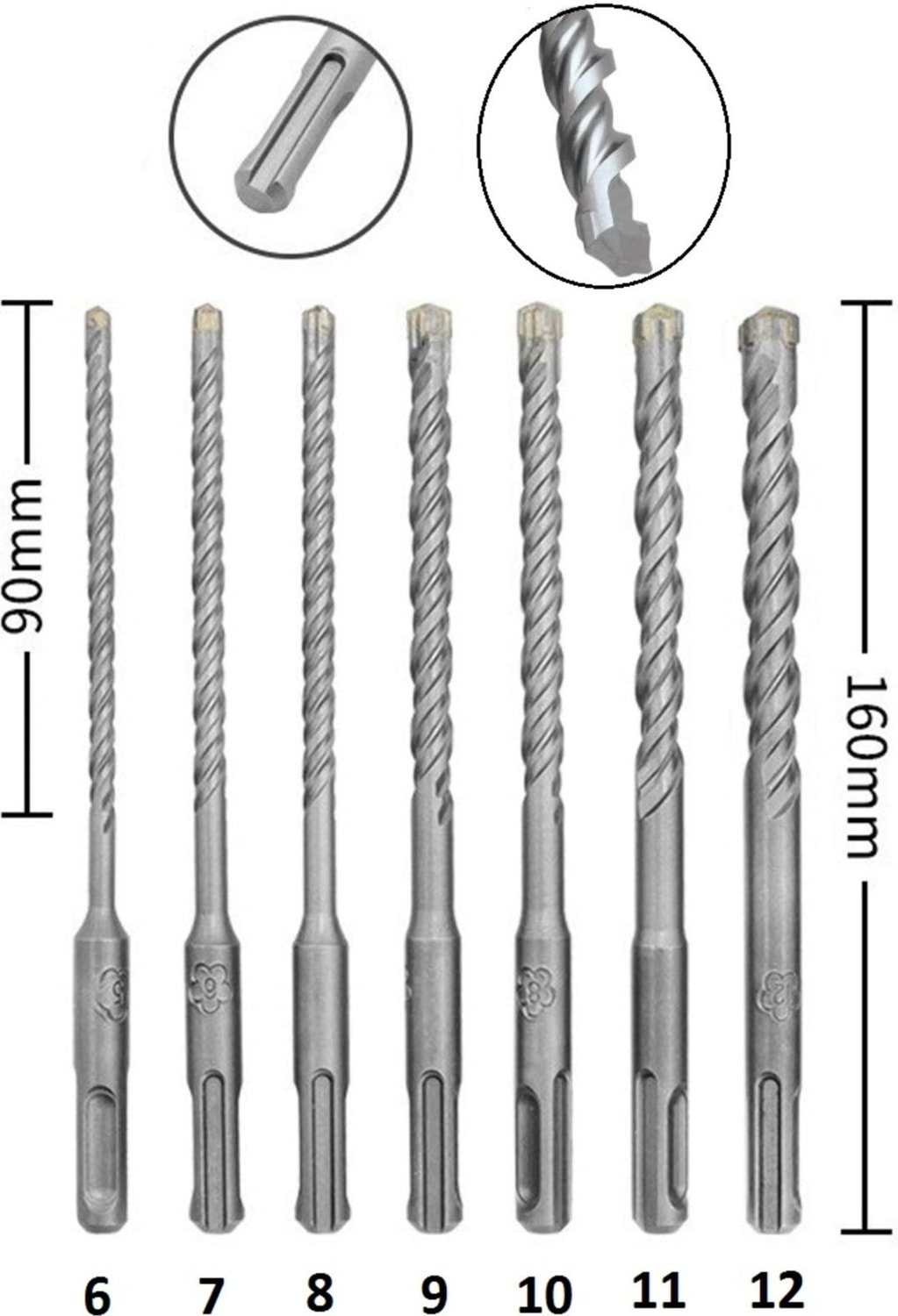Sds Matkap Ucu Seti 6mm 7mm 8mm 9mm 10MM 11MM12MM 7li Kırıcı Delici Hilti Uç Seti