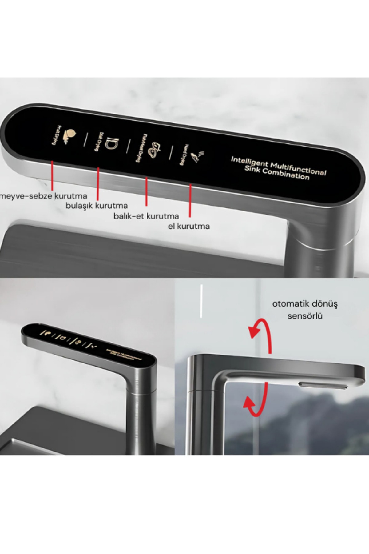 Smart Tech Kurutma Teknolojili Akıllı Mutfak Eviyesi Inox Renk-Meyve Sebze Kurutmalı Akıllı Evye