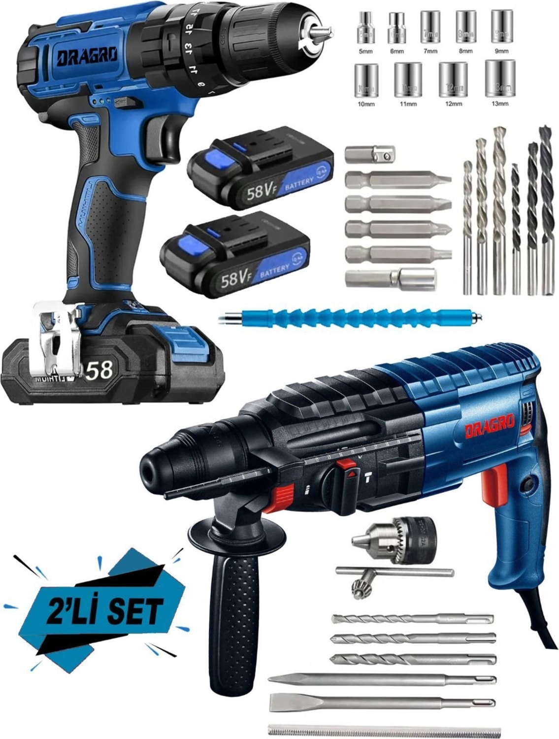 Eko 2'li Set 4200W Kırıcı Delici 58V 5AH Şarjlı Matkap