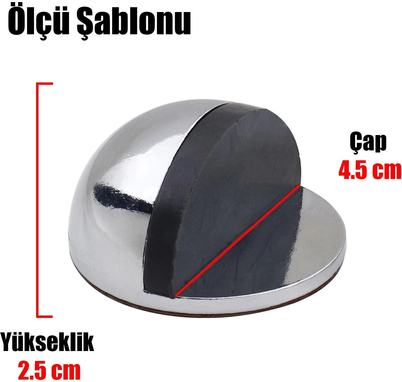 Yarımay Yapışkanlı Kapı Kolu Stoperi Tamponu Metal Durdurucu Tutucu Tutacağı Parlak Krom 5 Adet
