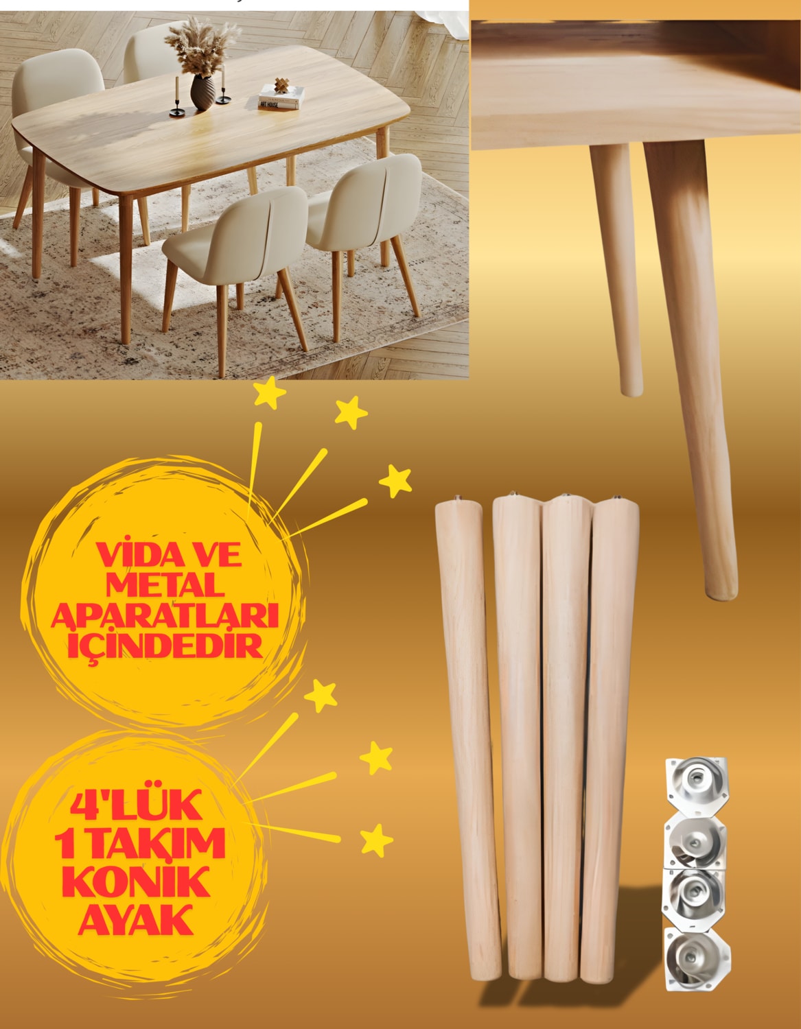 55CM-60CM-65CM 4lük Ham Konik Masa Sehpa Sandalye Ayağı