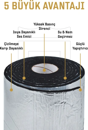 9 mm x 30 Cm x 5 Mt Oto Yalıtım Malzemesi Folyolu Isı Ses Yalıtım Süngeri Alüminyum Takviyeli