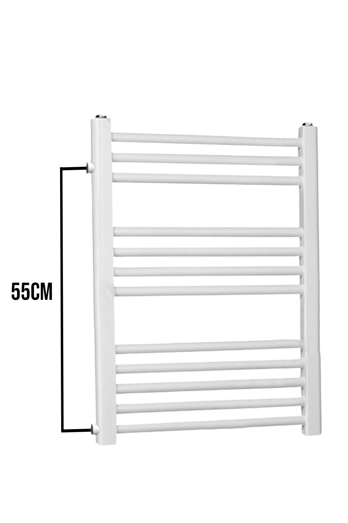 50/70cm 10 Borulu Beyaz Yandan Girişli Havlupan Radyatör Banyo Isıtıcı Aks 55cm