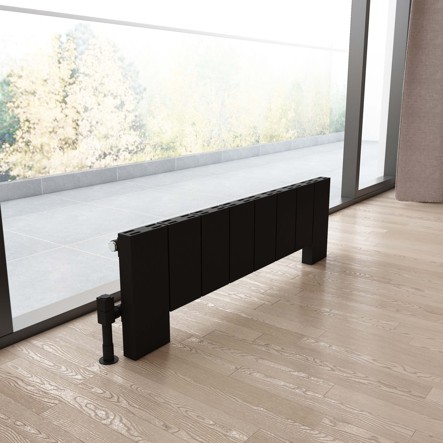 Elvino Floor Yatay Alüminyum Radyatör Modern Tasarım Siyah 30X99,5 cm