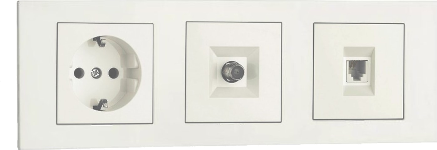 Grano Beyaz 3'lü Set Topraklı Priz, F Konnektör ve Nümeris Cat3 Telefon Priz Set