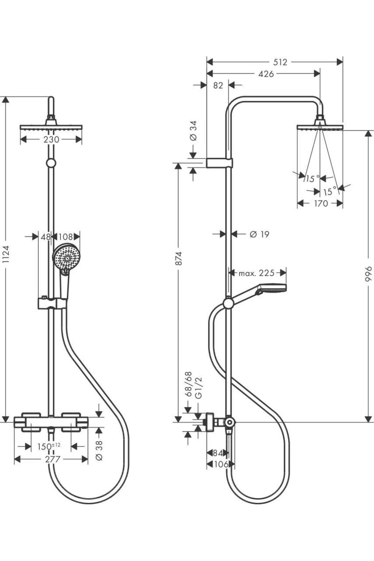 Vernis Shape 230 1jet Duş Kolonu Termostat Ile ,satin Siyah