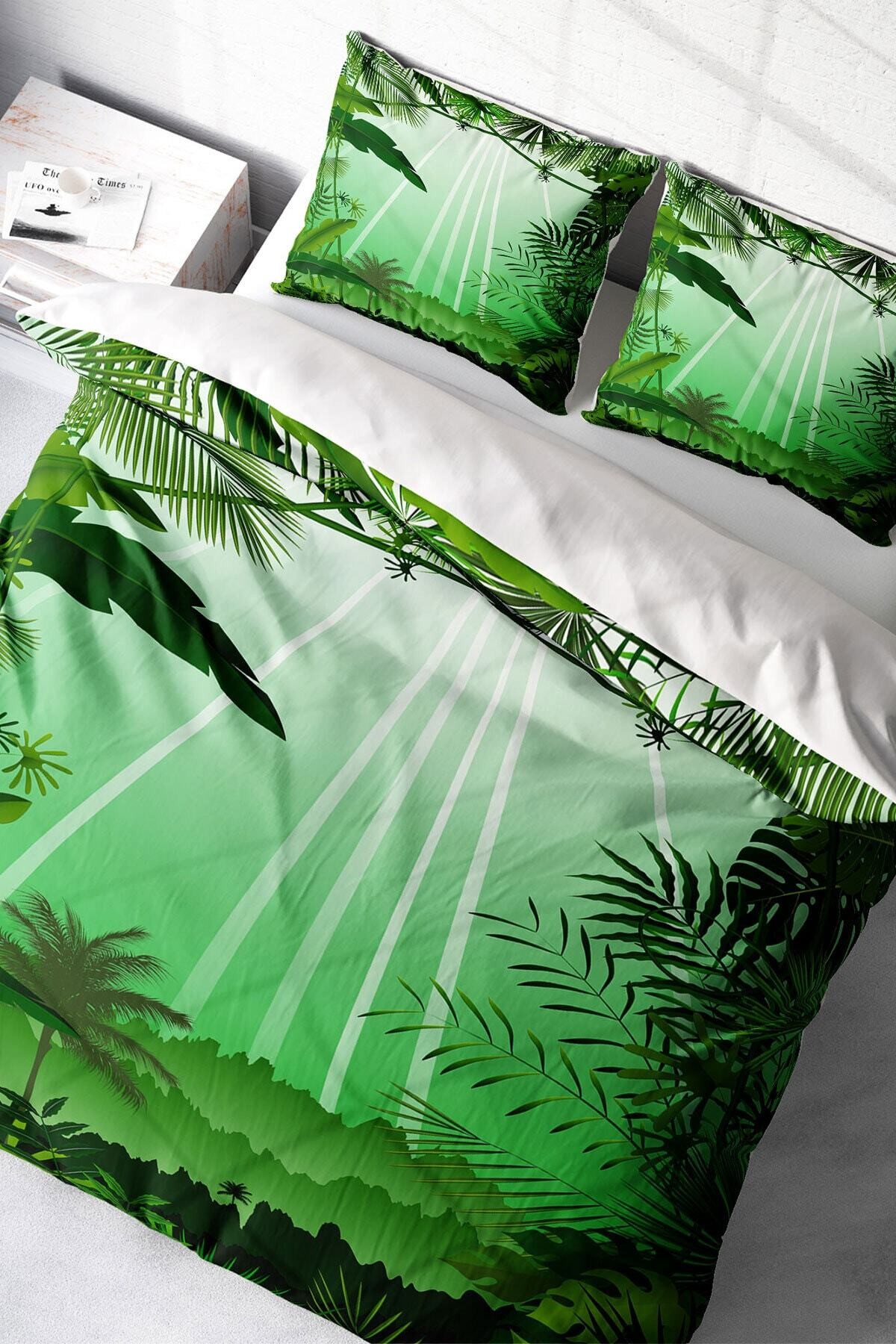Kıng Sıze Green Life 3d Pamuk Saten Çift Kişilik Nevresim Takımı 220x240cm