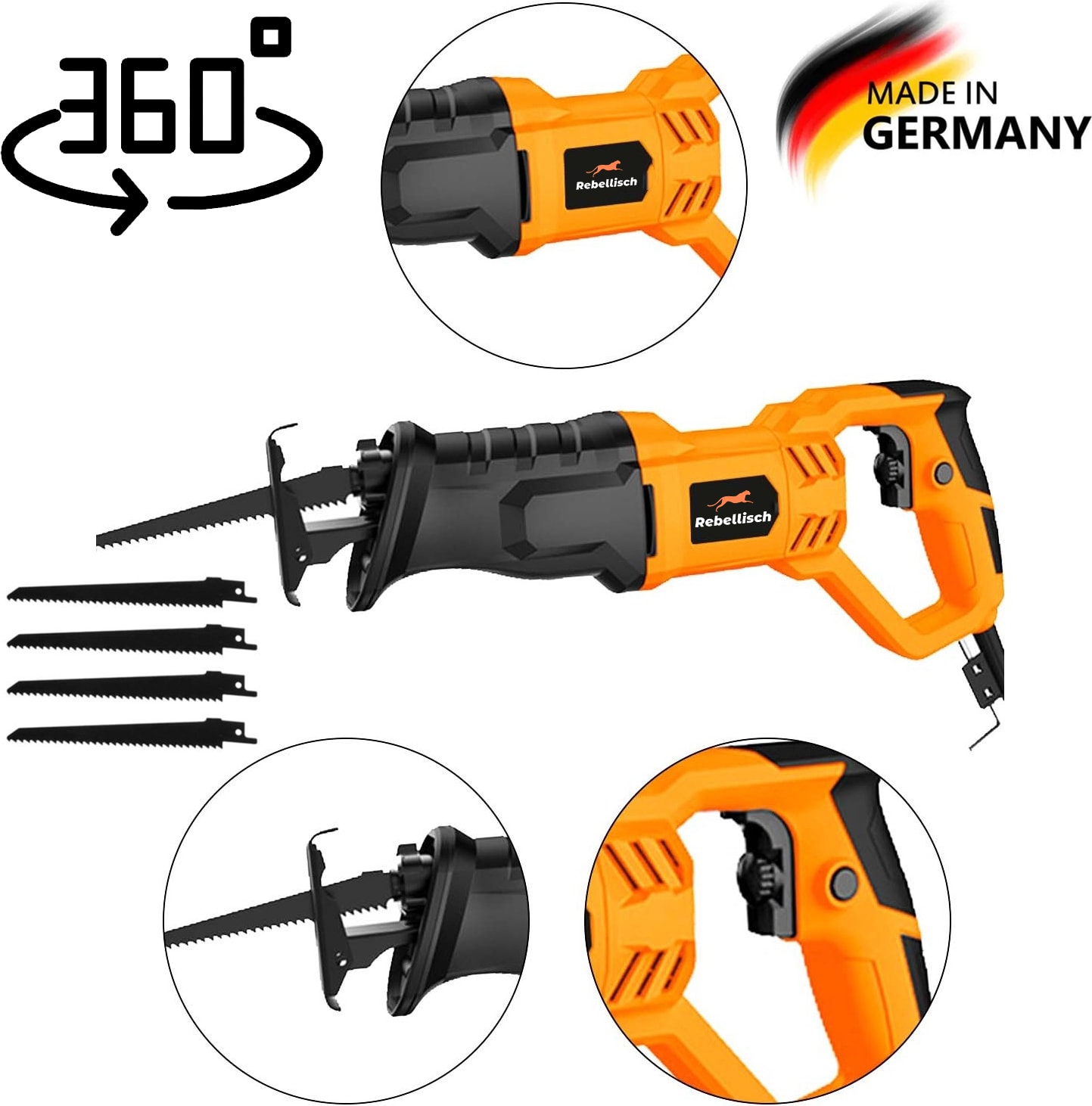 Germany TX1190 - 22000WF 6 Kademe Devir Ayarlı Beton Tuğla Kemik Kesme Tilki Kuyruğu