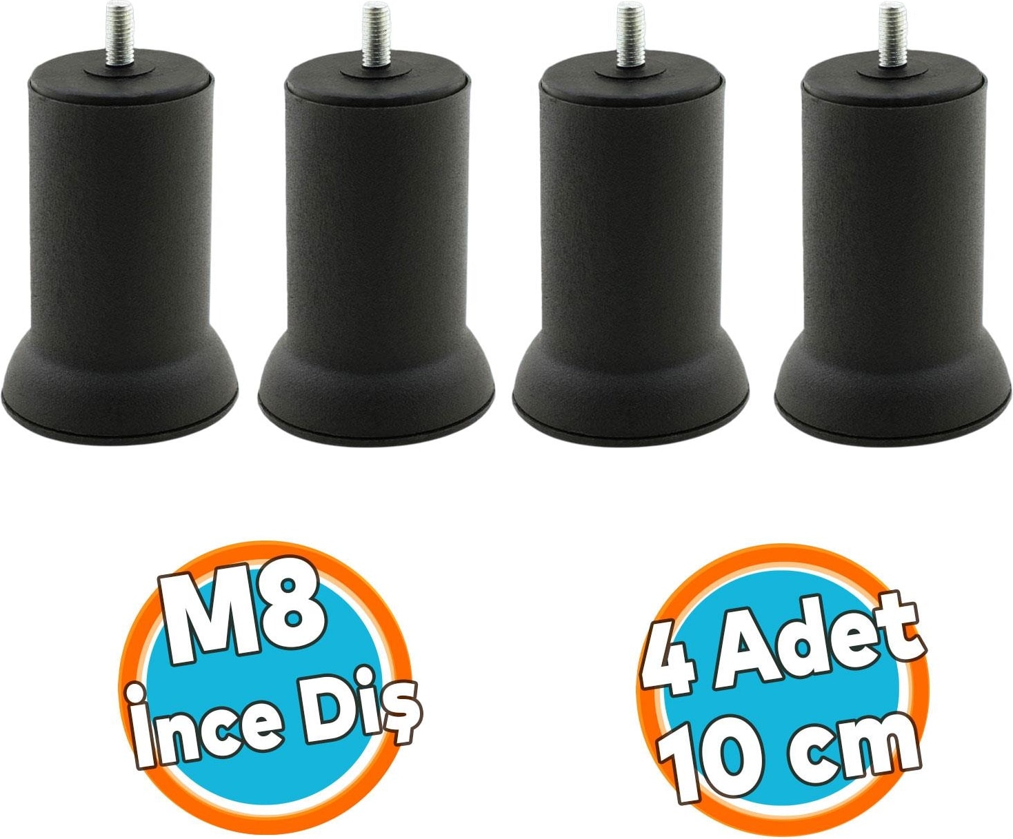 Mobilya Yatak Metal Kanepe Baza Koltuk Orta Destek Ayağı M8 Civata Siyah Metal Ayak 10 cm