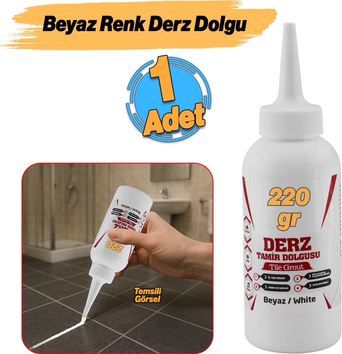 Beyaz Renk (220 Gr) Hazır Derz Dolgu Fayans Seramik Mermer Yer Zemin Için Tamir Yenileme Dolgusu