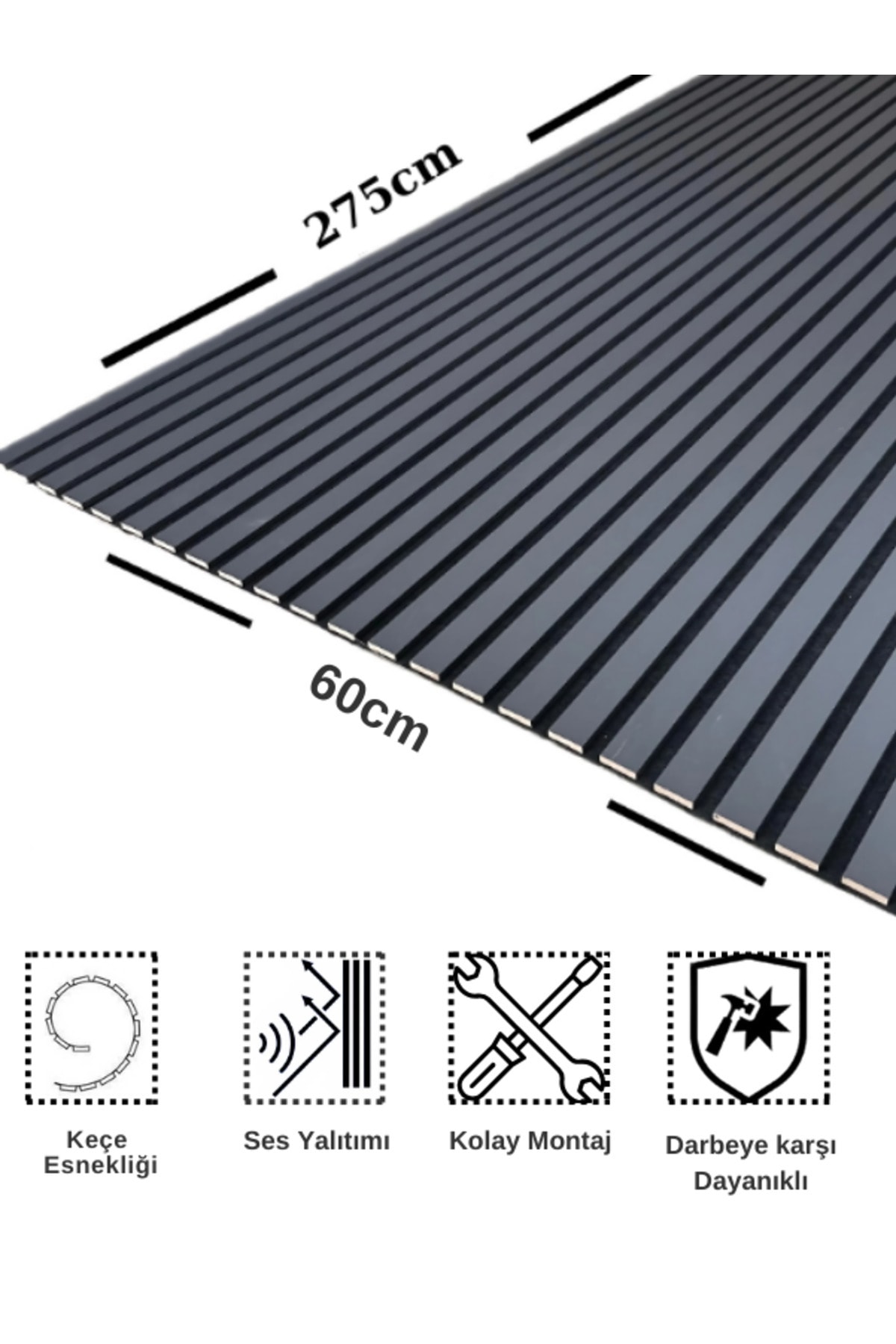 Mdf Ahşap Akustik Duvar Paneli 60 X 275 Cm - ANTRASİT