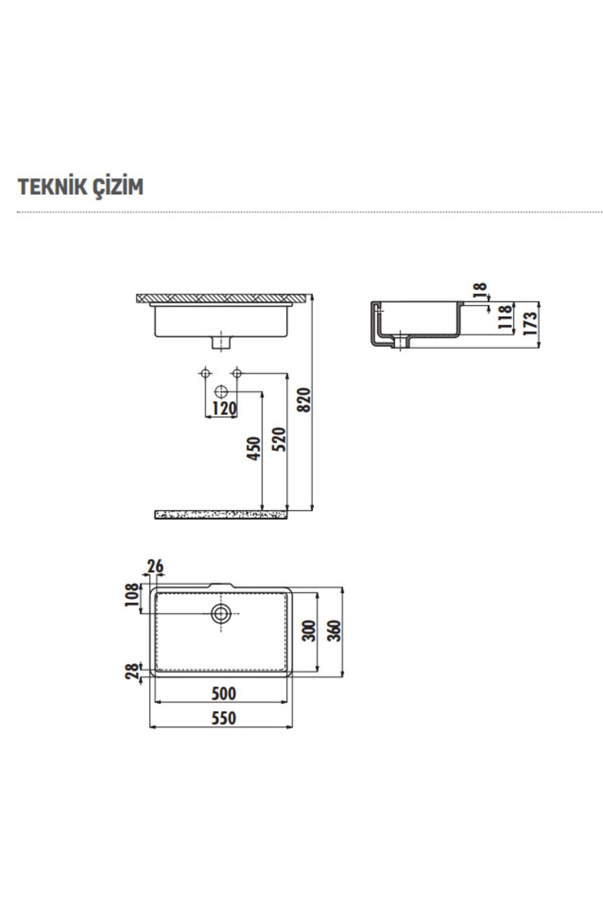 Tezgah Altı Tp730 Dikdörtgen Lavabo 30x50 Cm Beyaz