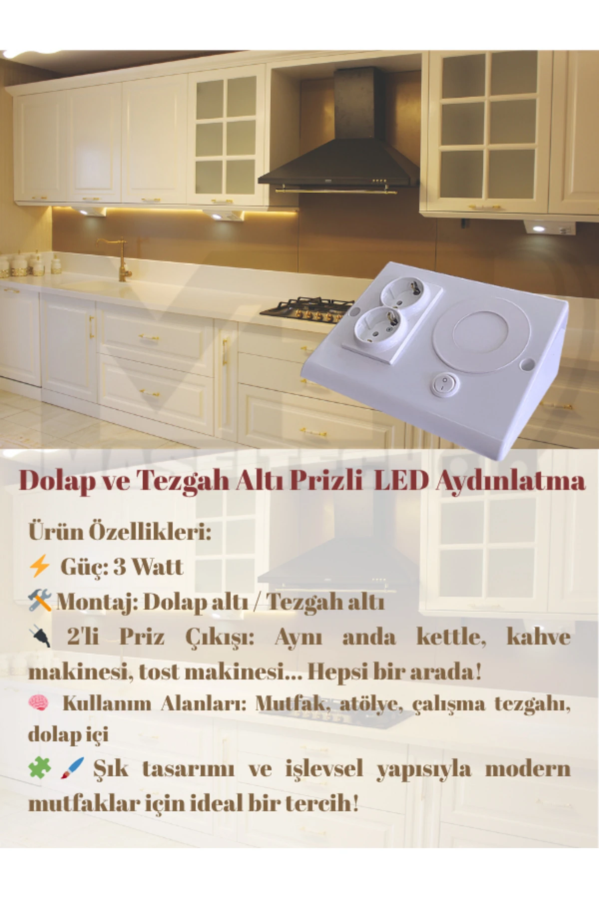 Dolap & Tezgah Altı Prizli Aydınlatma 3 Watt (BEYAZ İŞIK) 10 Adet