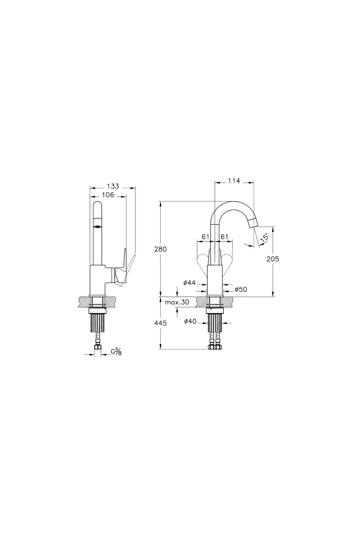 Lavabo Bataryası, Flow Square (Döner Borulu) Mat Siyah, A4316536