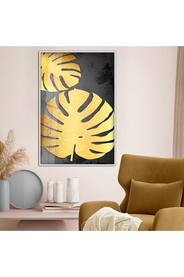 Gümüş Metal Çerçeveli Gold Tema Kolaj Çizim Kırılmaz Cam Tablo