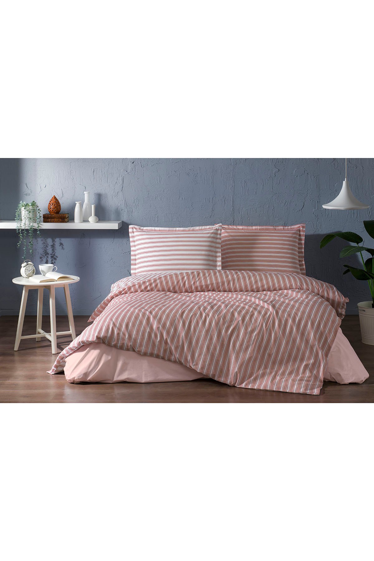 Fitted Lastikli Ranforce %100 Pamuk Çift Kişilik Nevresim Takımı Trioline Tarçın