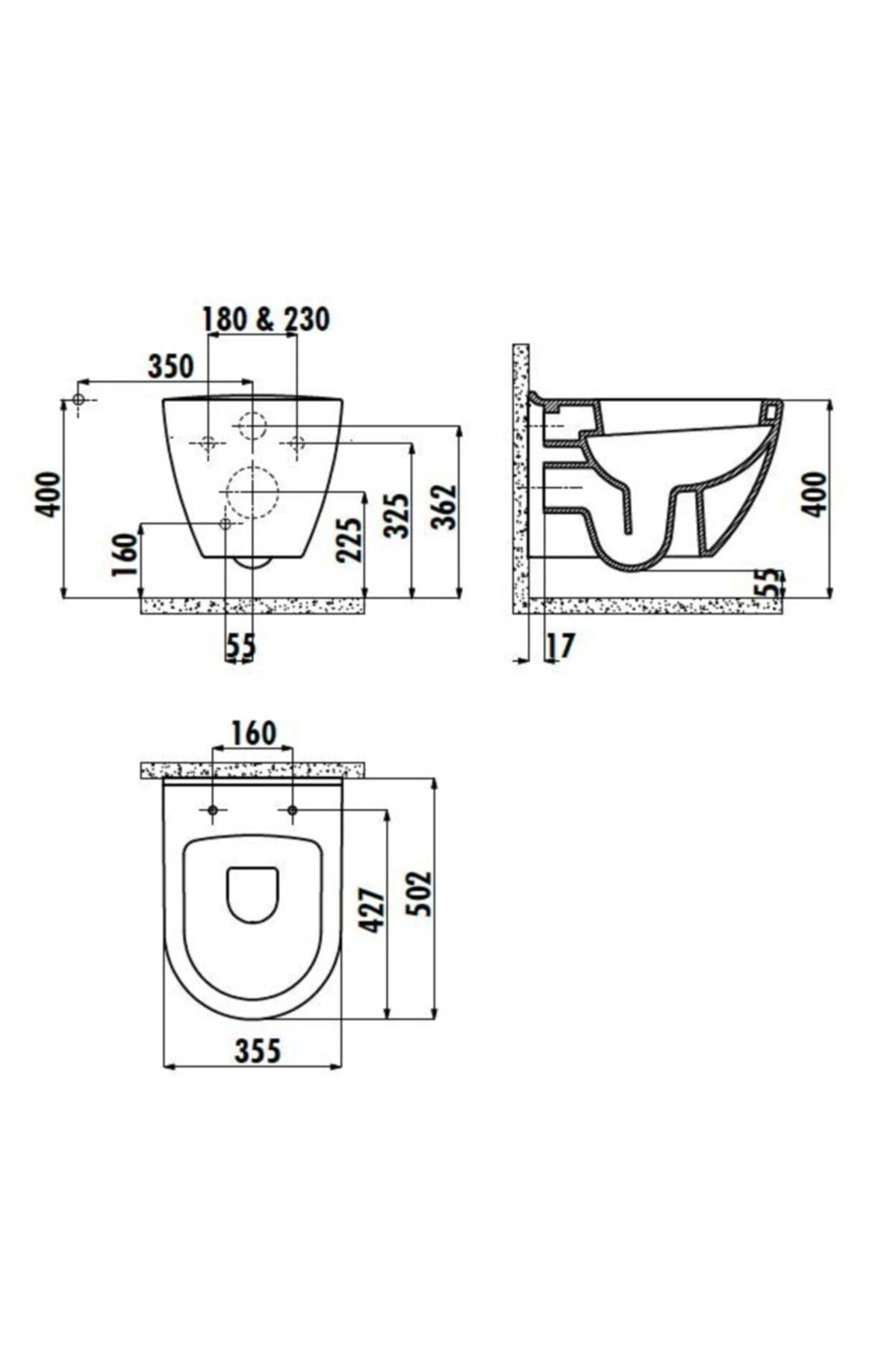 Tp325 Mat Siyah Asma Klozet Ve Yavaş Kapanır Klozet Kapağı