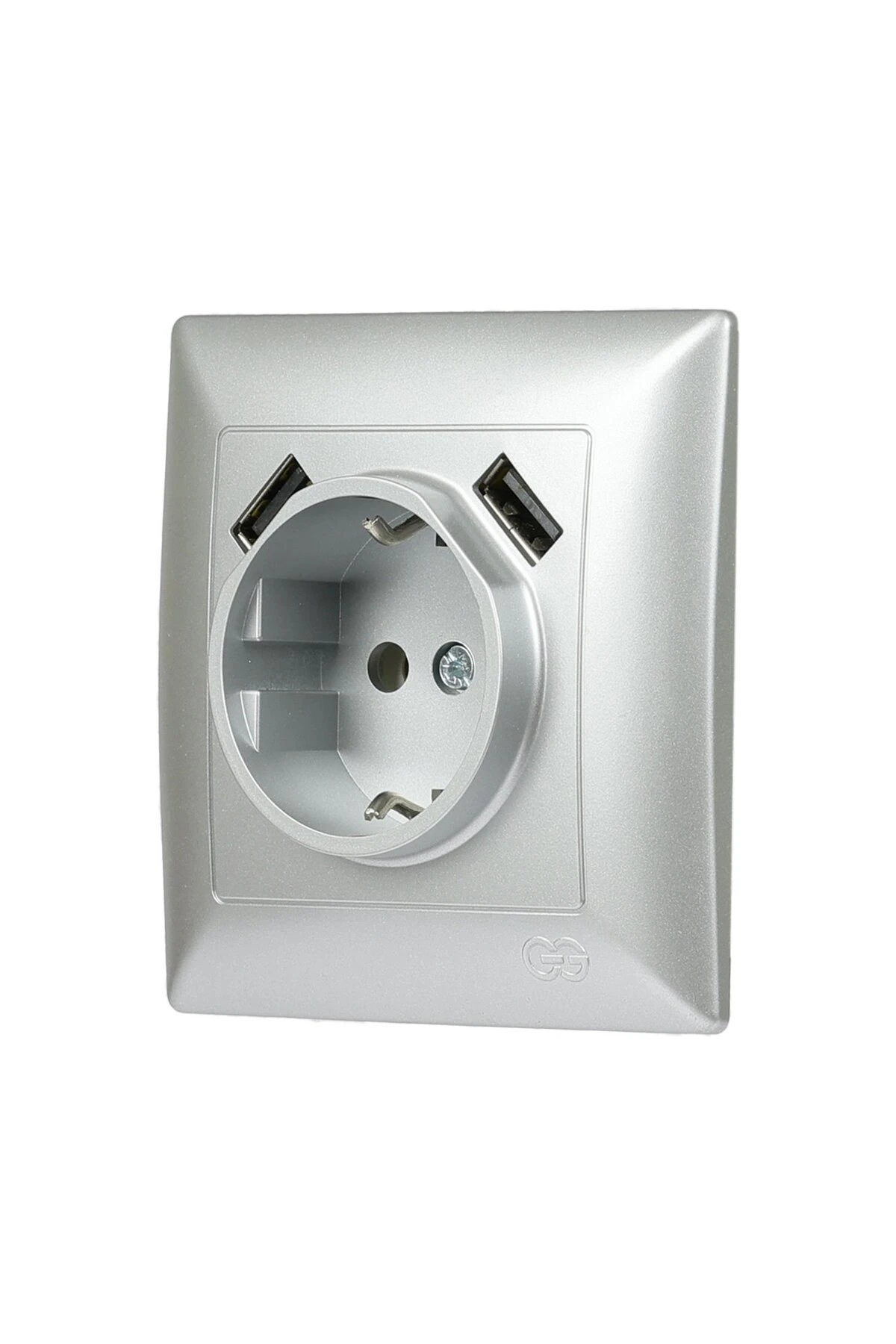 Visage 2 USB Çıkışlı Çocuk Korumalı Topraklı Priz, 5V, 2.4A, Gümüş