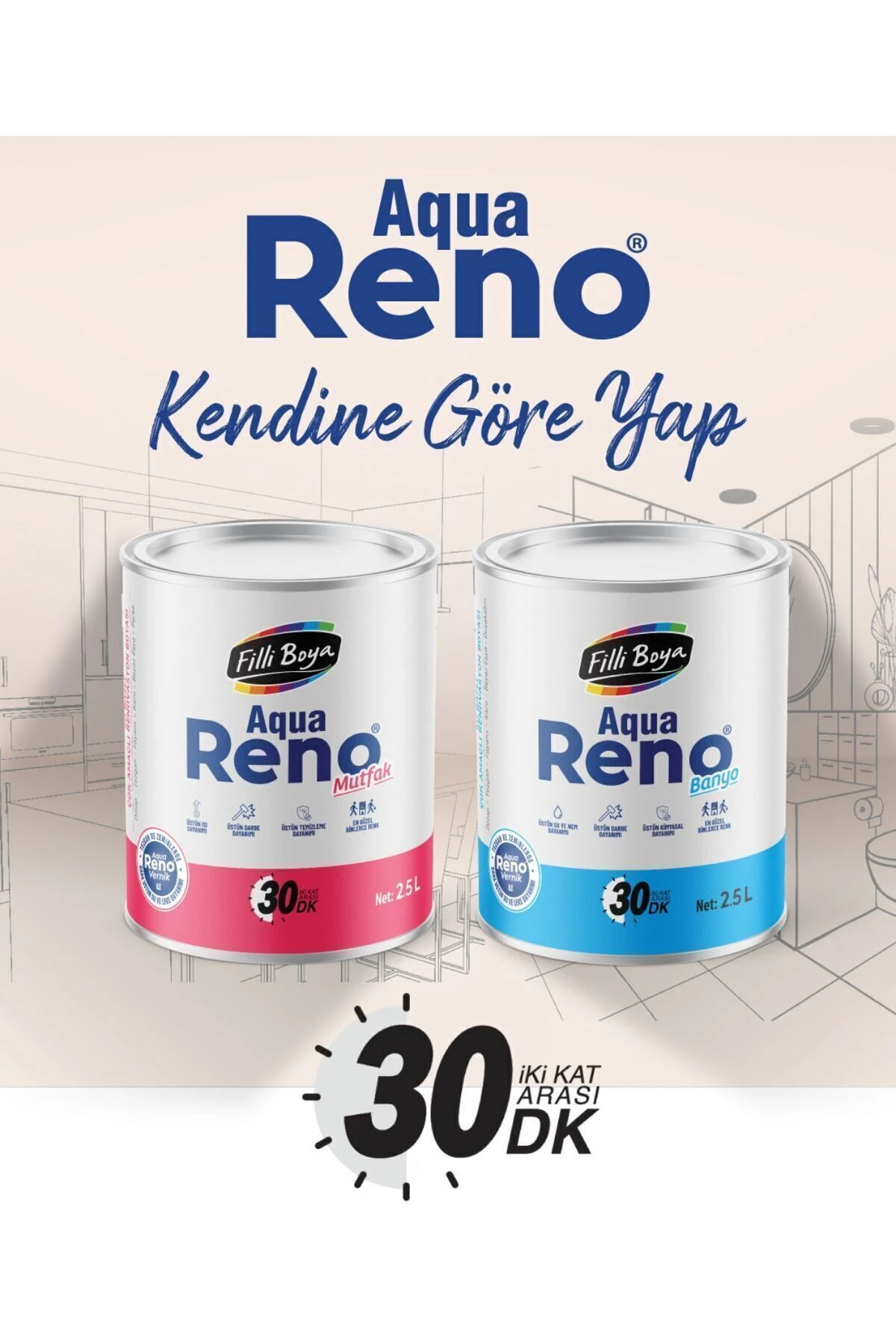Filli Boya Aqua Reno Banyo 2.5 Lt - (TÜM RENKLER)