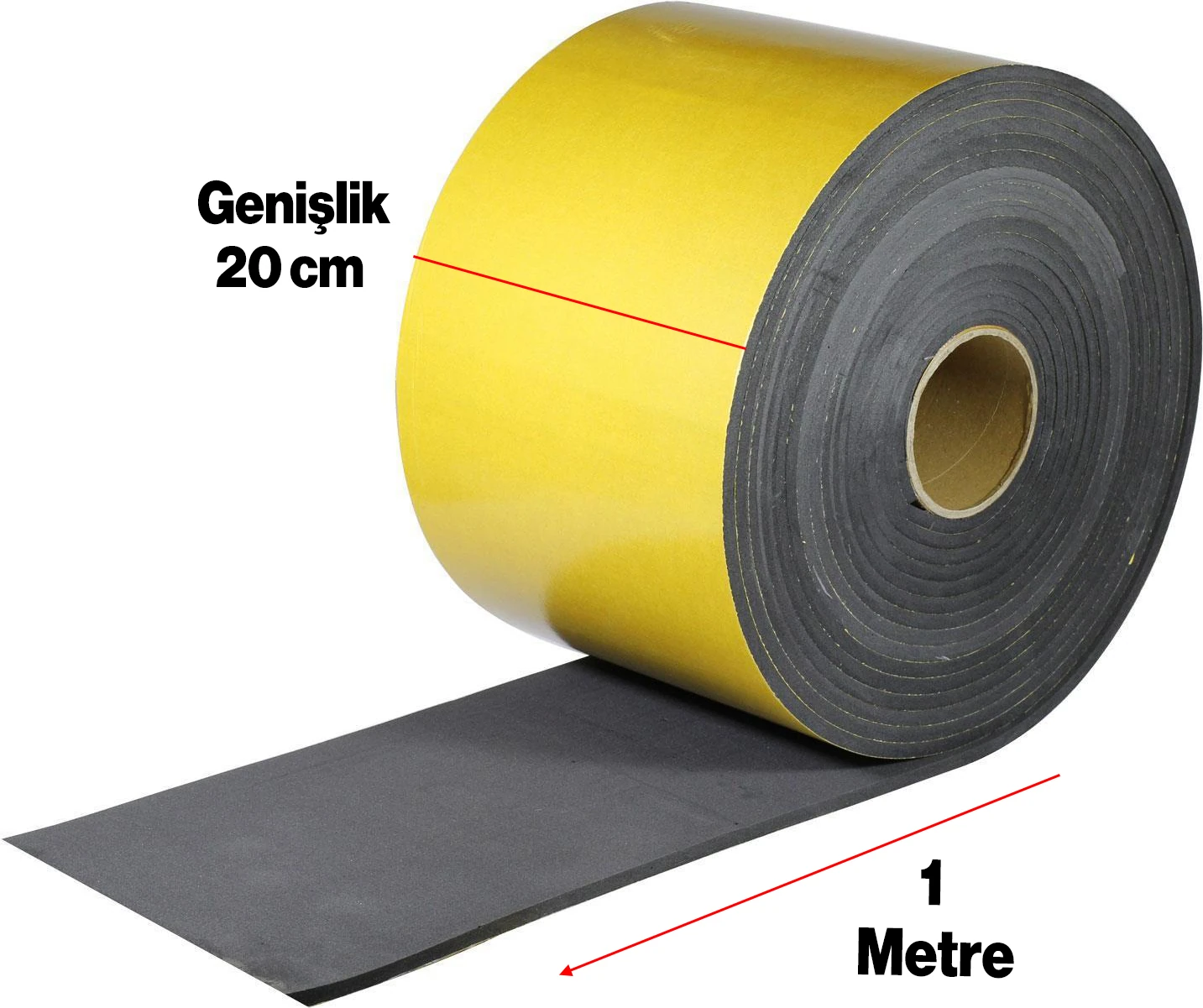 Yapışkanlı (5 MM EN:20 CM X 1 MT) Oto Araç Motor Ses Isı Yalıtım Izolasyon Bandı Kauçuk Sünger