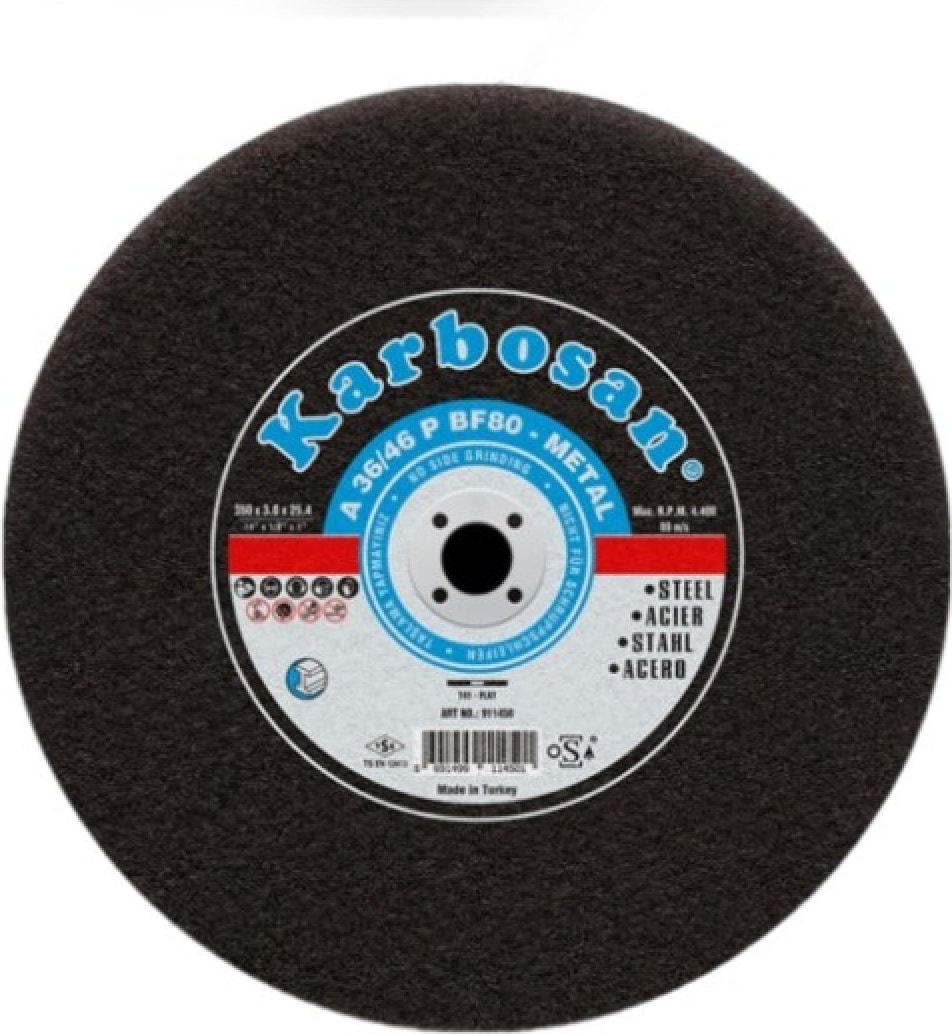 KARBOSAN Metal Sabit Tezgah Kesme Diski TIP:T41 Düz Ebat (MM):300 x 3.0 x 30 ARTIKEL:910850 Evsaf:a 30/36 P BF80 Çevresel Hız (M/s):80 20 Adet