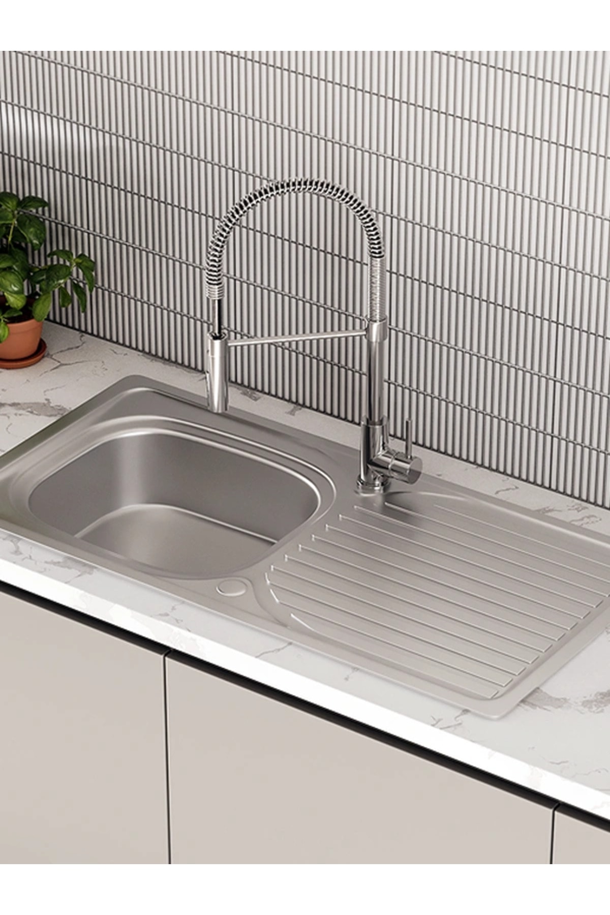 Bella Damlalıklı Paslanmaz Çelik Mutfak Evyesi 75x45cm Sifon Seti Dahil Eviye