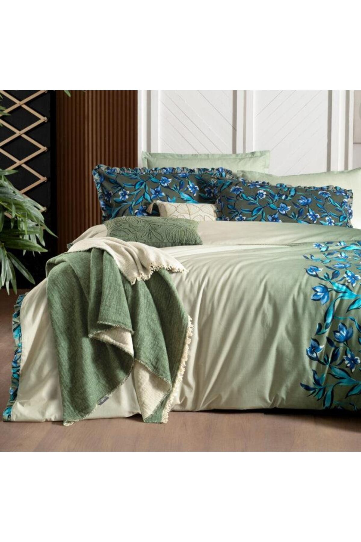 Ayder King Size %100 Pamuk Çift Taraflı Nevresim Takımı Yeşil